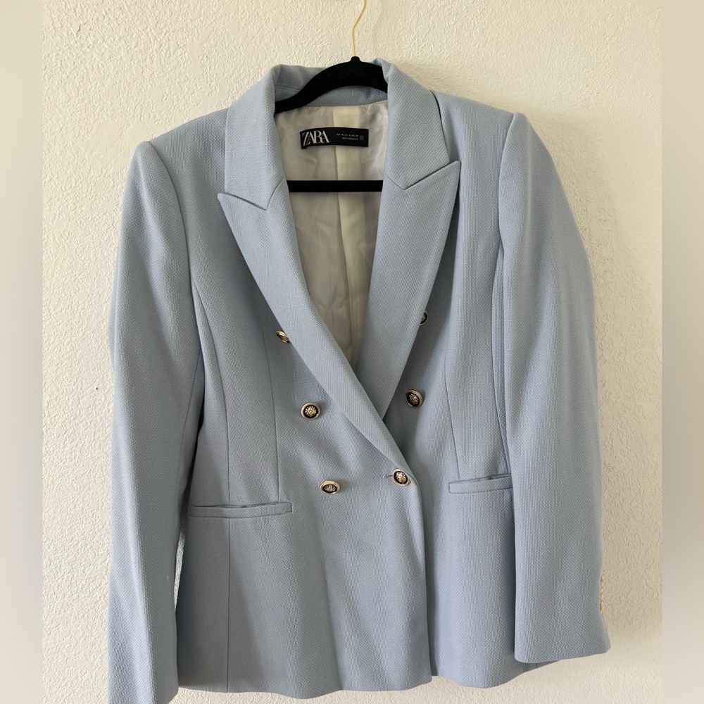 Women Zara Baby Blue Blazer, Medium